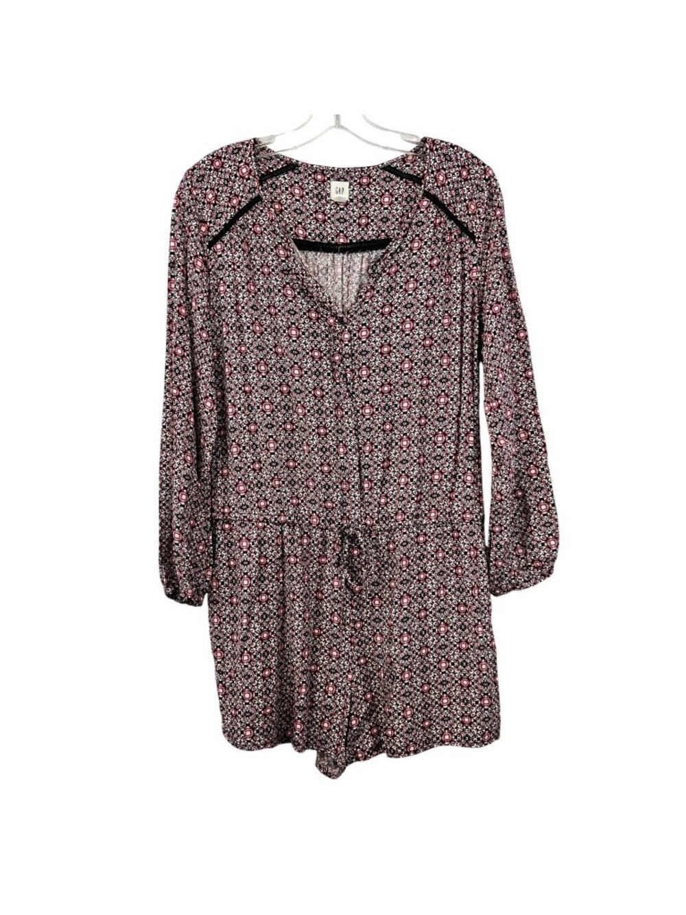 Gap Womens Multicolor Print Romper Button Front Long Sleeved Size Medium